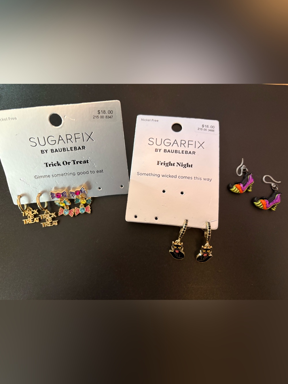 SugarFix Halloween Earrings, 3 pairs, plus additional pair clay earrings